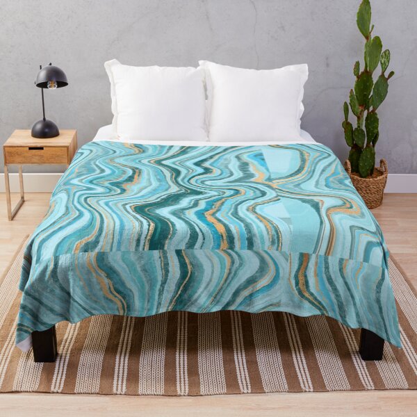 Item preview, Blue and Gold Abstract Marble Waves | Fluid Agate Stone Pattern Art designed and sold by Elite Wall Art.