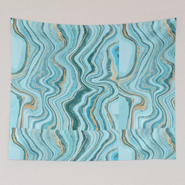 Item preview, Blue and Gold Abstract Marble Waves | Fluid Agate Stone Pattern Art designed and sold by Elite Wall Art.