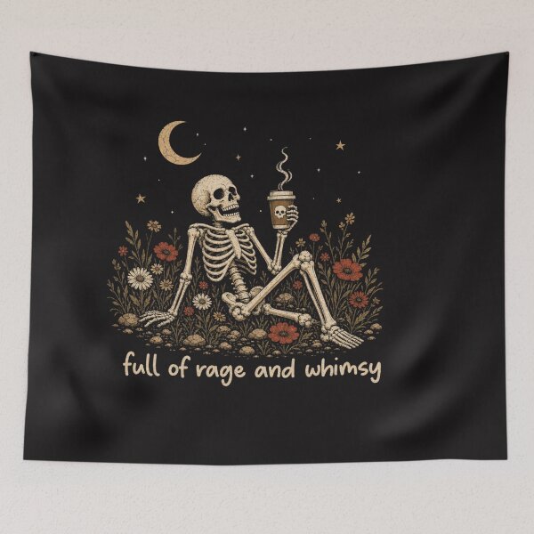 Item preview, Full of Rage and Whimsy Skeleton Coffee Vintage Gothic Tee designed and sold by Clairenity Studio.