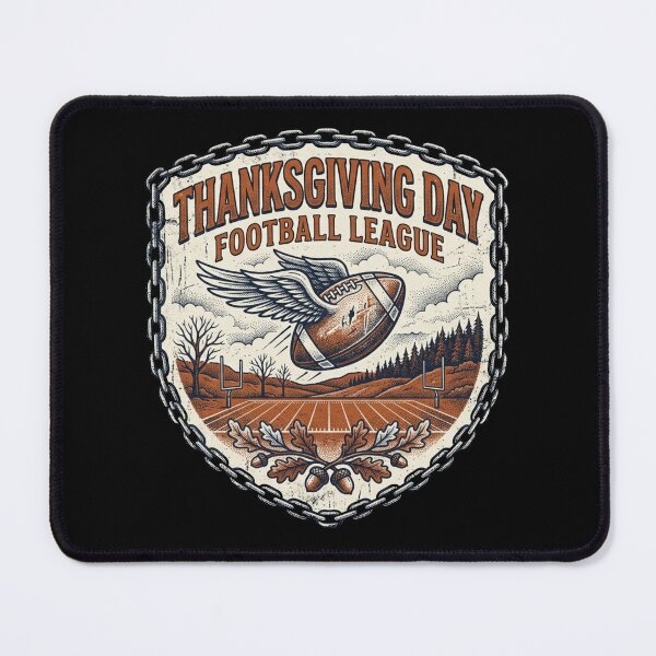 Item preview, Thanksgiving Day Football League Flying Ball Shield Crest designed and sold by TeNovaStudio ⭐⭐⭐⭐⭐.