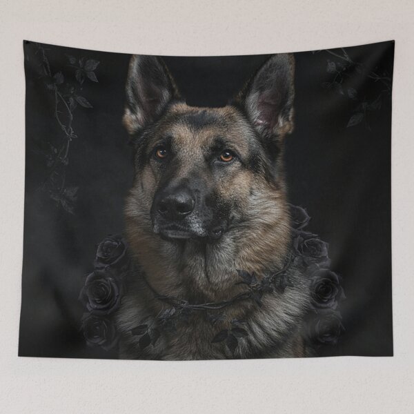 Item preview, Gothic German Shepherd Black Roses Dog Art designed and sold by JanjjaSoulInk.