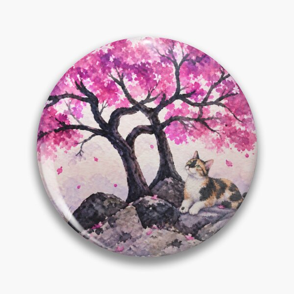 Artikelvorschau, Calico Cat Under the Cherry Blossoms – Sakura Watercolo entworfen und verkauft von House of Vardit.
