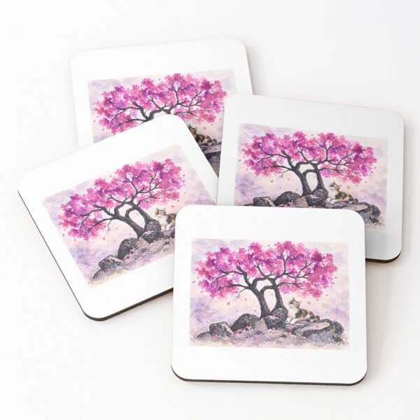 Artikelvorschau, Calico Cat Under the Cherry Blossoms – Sakura Watercolo entworfen und verkauft von House of Vardit.