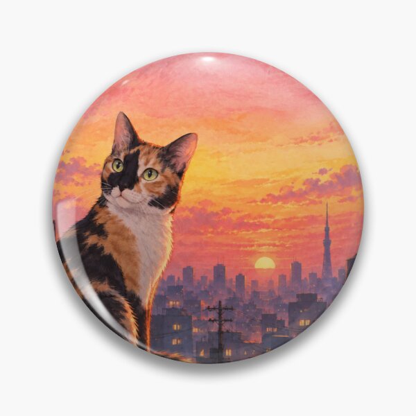 Item preview, Calico Cat Over Tokyo – Dreamy Sunset Cityscape designed and sold by House of Vardit.
