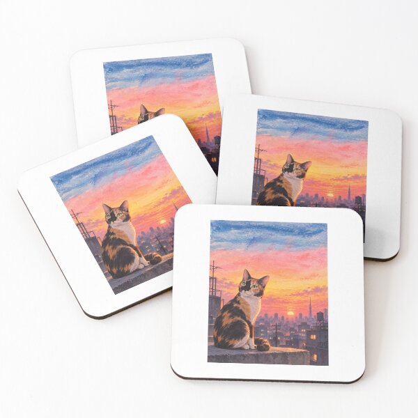 Item preview, Calico Cat Over Tokyo – Dreamy Sunset Cityscape designed and sold by House of Vardit.