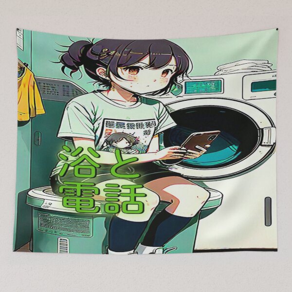 Item preview, Humourous Anime Inspirational Images GIRL,BATH & PHONE[浴と電話]. designed and sold by Giulivo Store Graphic.