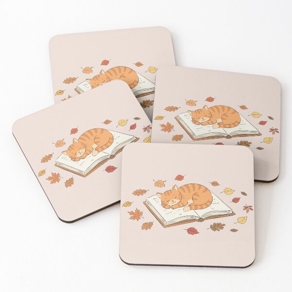 Item preview, Cozy Autumn Orange Tabby Cat Sleeping On Book Fall Leaves designed and sold by Cipher & Soul.