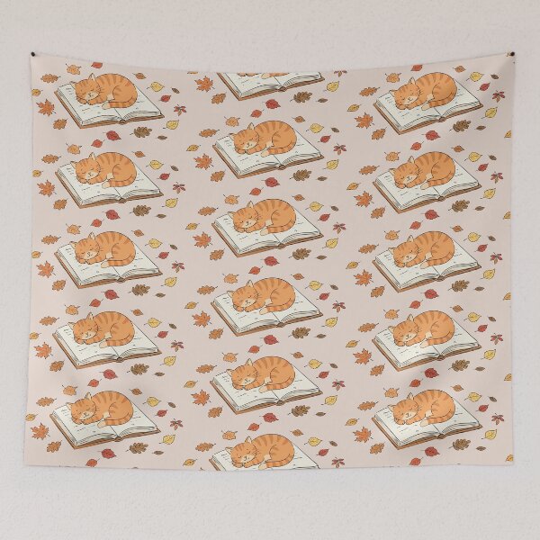 Item preview, Cozy Autumn Orange Tabby Cat Sleeping On Book Fall Leaves designed and sold by Cipher & Soul.