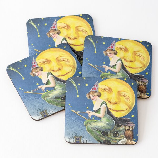 Item preview, Vintage Halloween Witch and a Smiling Moon from a 1911 design designed and sold by forgottenbeauty.