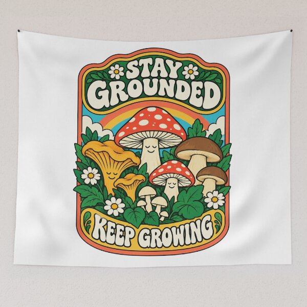 Item preview, Stay Grounded Keep Growing Retro Mushroom Art designed and sold by SayMaria.