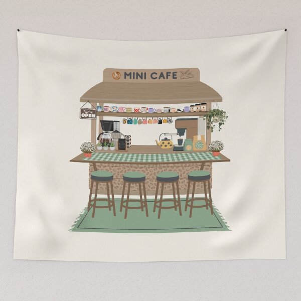 Item preview, Cozy Mini Coffee Cart Kiosk Aesthetic Illustration designed and sold by HBBS DESIGNS.