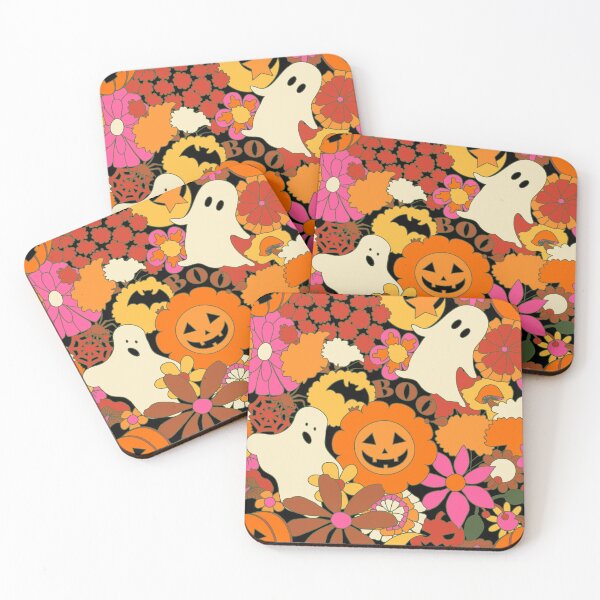 Item preview, Groovy Ghosts Halloween Floral in Black and Orange  designed and sold by YesterdayColl.