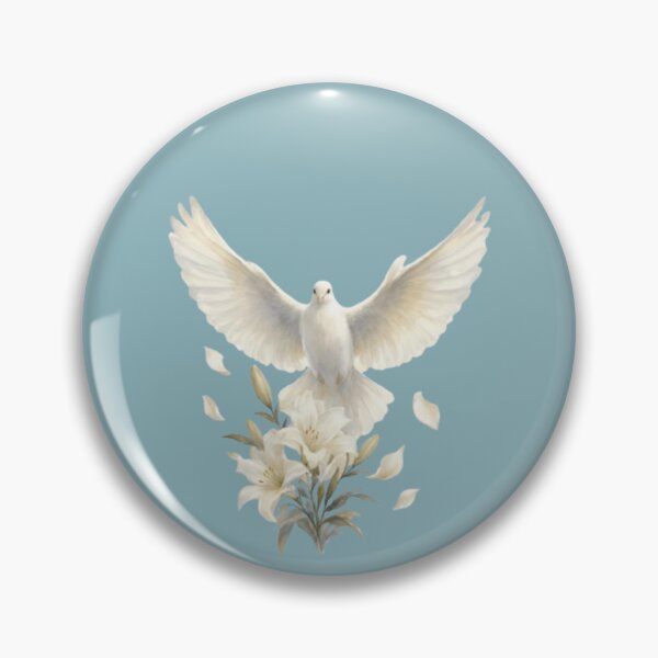 Item preview, white dove, botanical elements, floating details, digital watercolor designed and sold by XertHardcore.