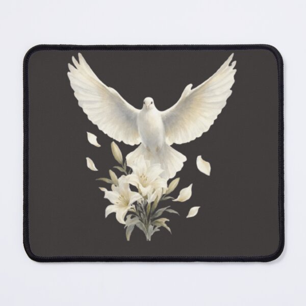 Item preview, white dove, botanical elements, floating details, digital watercolor designed and sold by XertHardcore.