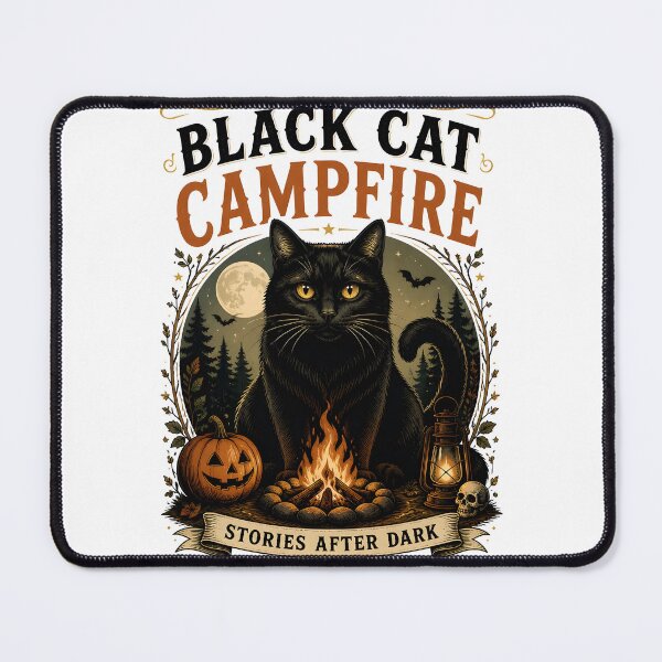 Item preview, Black Cat Campfire Black Cat Halloween Retro Poster designed and sold by OliviaHayesArt.