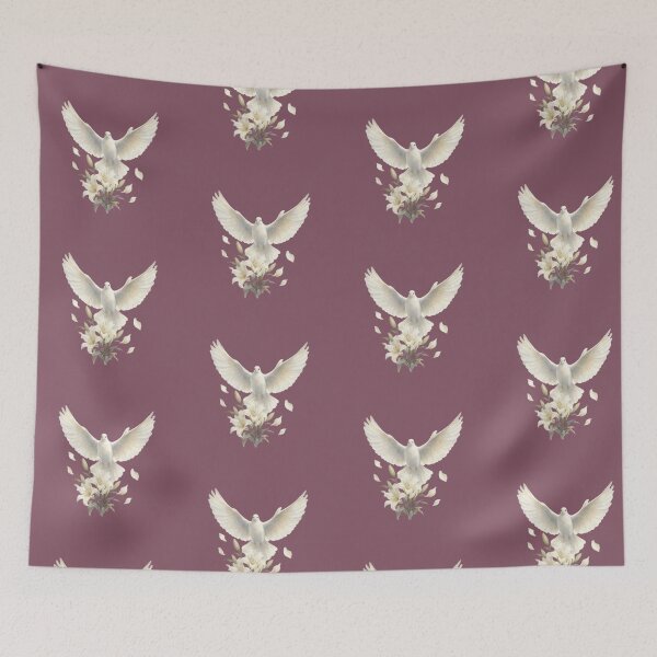 Item preview, white dove, botanical elements, floating details, digital watercolor designed and sold by XertHardcore.