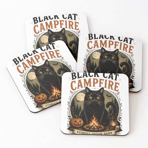 Item preview, Black Cat Campfire Black Cat Halloween Retro Poster designed and sold by OliviaHayesArt.
