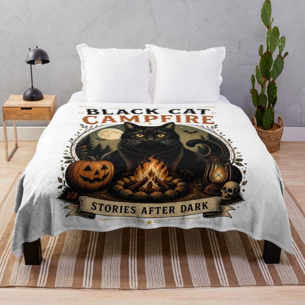 Item preview, Black Cat Campfire Black Cat Halloween Retro Poster designed and sold by OliviaHayesArt.