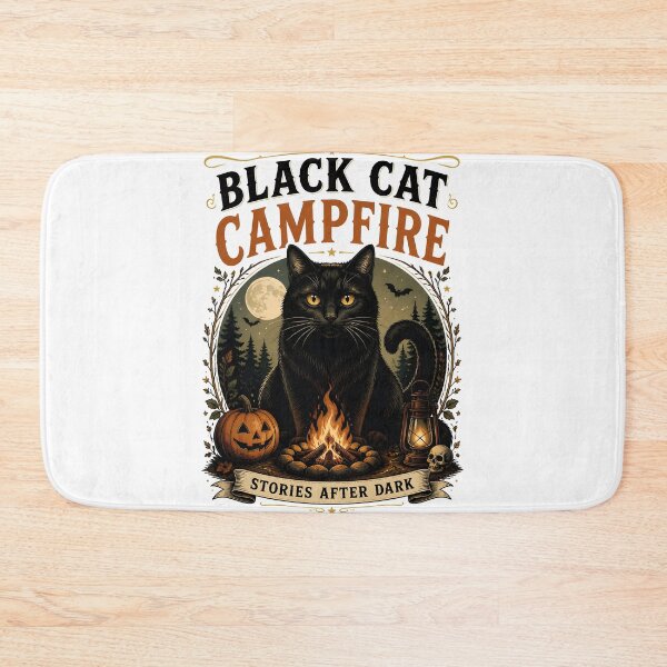Item preview, Black Cat Campfire Black Cat Halloween Retro Poster designed and sold by OliviaHayesArt.