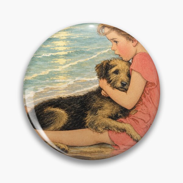 Item preview, Vintage Beach Wall Art, Girl with Dog Print, Don't Be Scared Children's Illustration by Jessie Willcox Smith designed and sold by RickE.
