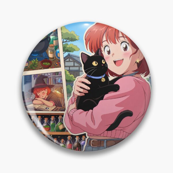 Item preview, Anime Witch Girl with Black Cat | Cute Magic Potion Illustration | Kawaii Fantasy Art designed and sold by GarnerSupplyCo.