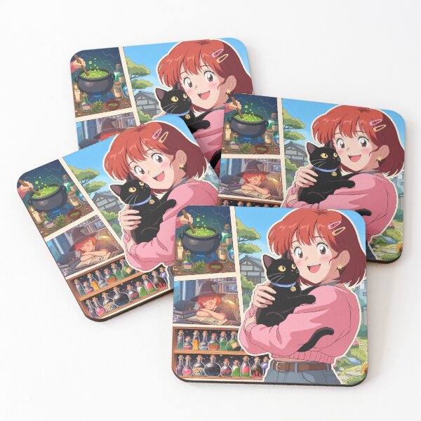 Item preview, Anime Witch Girl with Black Cat | Cute Magic Potion Illustration | Kawaii Fantasy Art designed and sold by GarnerSupplyCo.