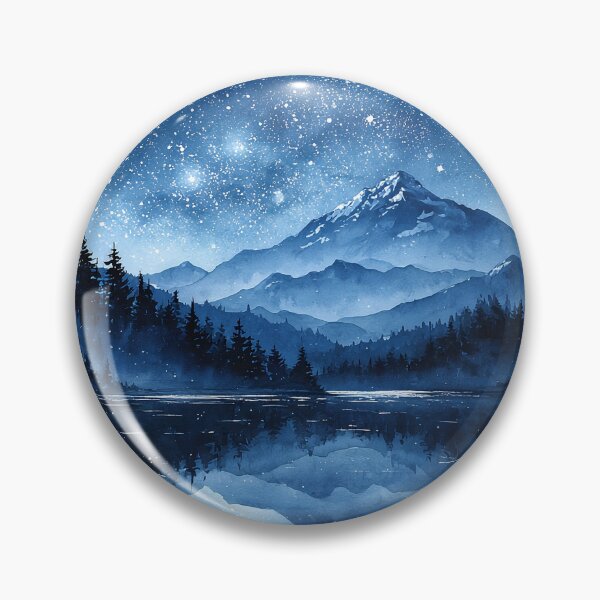 Item preview, Starry Night Mountain Lake Watercolor Landscape Print designed and sold by Nine Lives Studio.