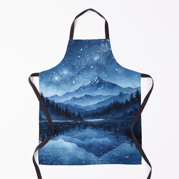 Item preview, Starry Night Mountain Lake Watercolor Landscape Print designed and sold by Nine Lives Studio.