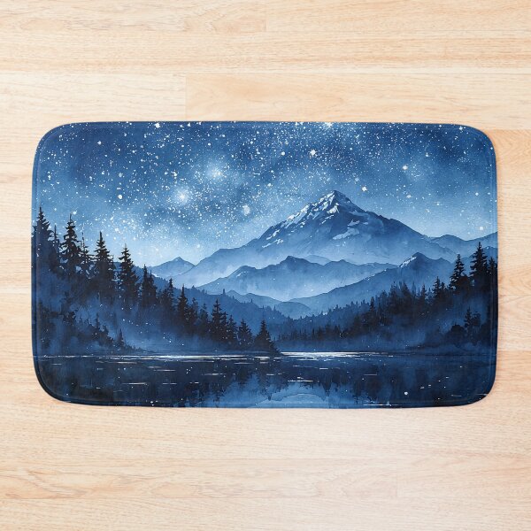 Item preview, Starry Night Mountain Lake Watercolor Landscape Print designed and sold by Nine Lives Studio.