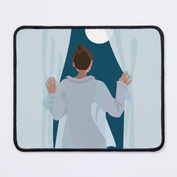 Item preview, Midnight Moon Gazing | Woman Opening Curtains to Night Sky Illustration designed and sold by Elite Wall Art.