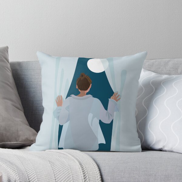 Item preview, Midnight Moon Gazing | Woman Opening Curtains to Night Sky Illustration designed and sold by Elite Wall Art.
