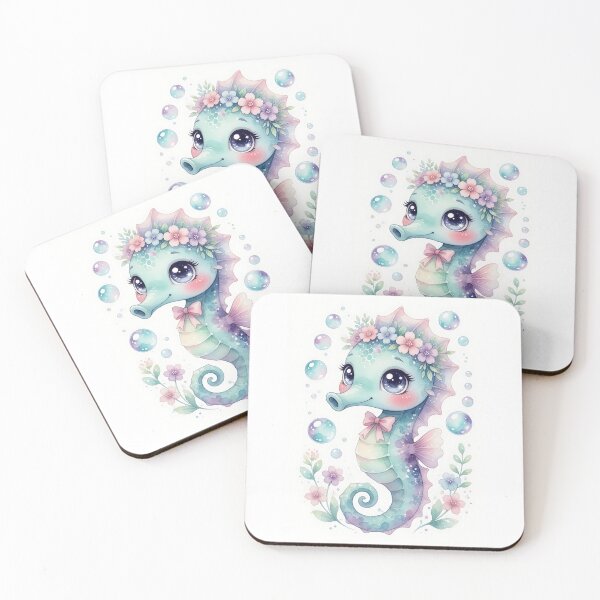 Item preview, Cute Seahorse with Flowers Watercolor Art designed and sold by HappyOops.