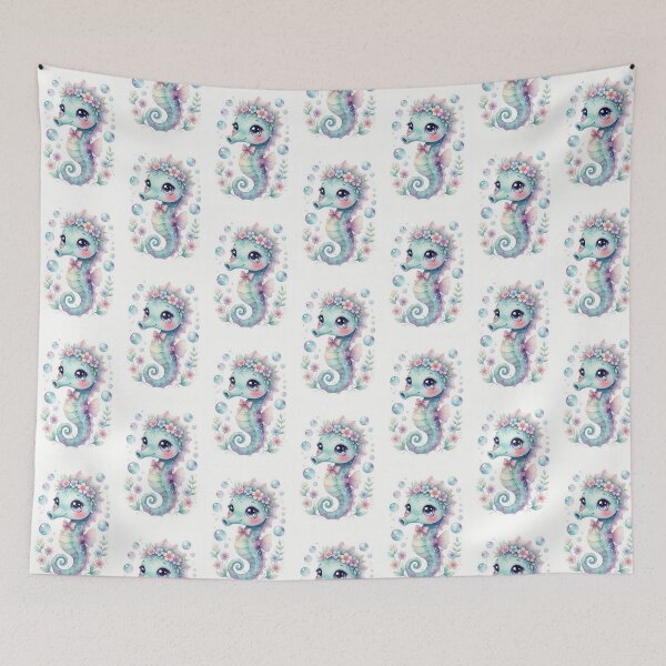 Item preview, Cute Seahorse with Flowers Watercolor Art designed and sold by HappyOops.