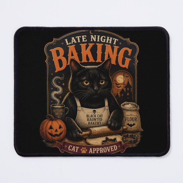 Item preview, Late Night Baking Black Cat Halloween Retro Poster designed and sold by RoyesButler.