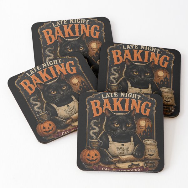 Item preview, Late Night Baking Black Cat Halloween Retro Poster designed and sold by RoyesButler.