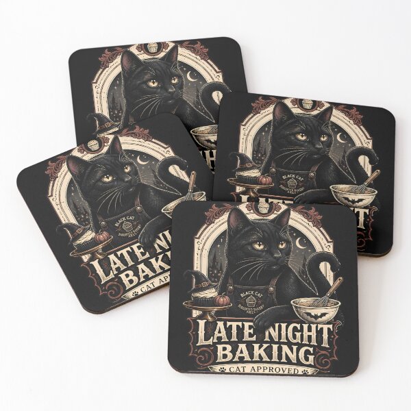 Item preview, Late Night Baking Black Cat Halloween Gothic Storybook Art designed and sold by RoyesButler.