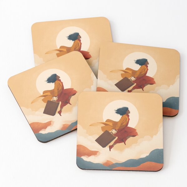 Item preview, Magical Travel Adventure: Woman Flying with Suitcase | Surreal Wanderlust Illustration designed and sold by Elite Wall Art.