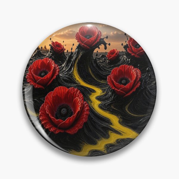 Item preview, Surreal Red Poppies on Liquid Black and Gold Waves designed and sold by Breezes-of-Ida.