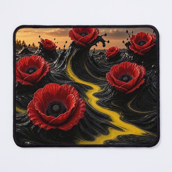 Item preview, Surreal Red Poppies on Liquid Black and Gold Waves designed and sold by Breezes-of-Ida.