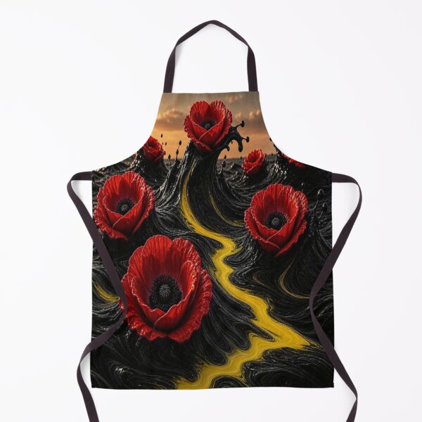 Item preview, Surreal Red Poppies on Liquid Black and Gold Waves designed and sold by Breezes-of-Ida.