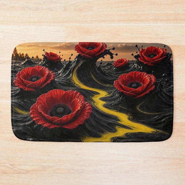 Item preview, Surreal Red Poppies on Liquid Black and Gold Waves designed and sold by Breezes-of-Ida.