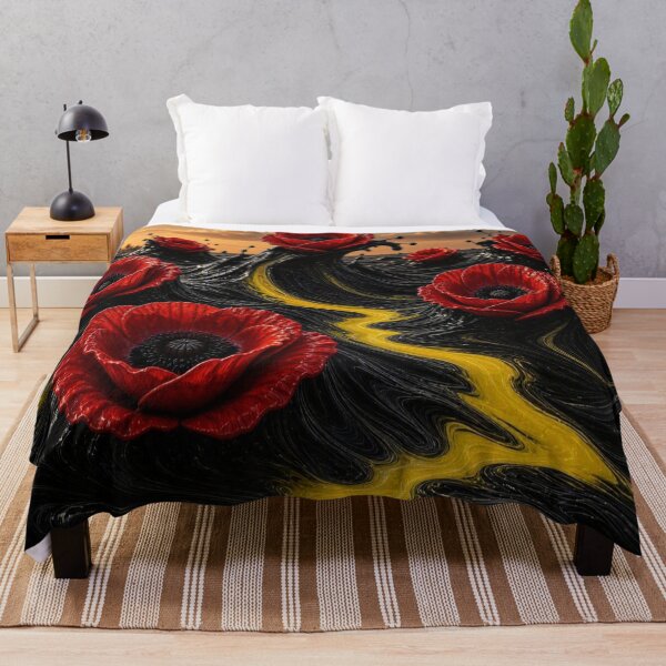 Item preview, Surreal Red Poppies on Liquid Black and Gold Waves designed and sold by Breezes-of-Ida.