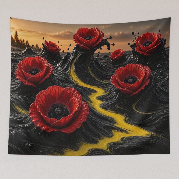 Item preview, Surreal Red Poppies on Liquid Black and Gold Waves designed and sold by Breezes-of-Ida.
