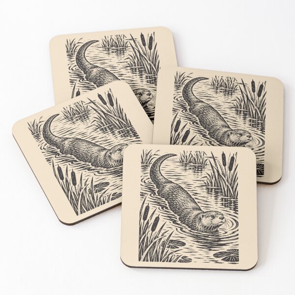 Item preview, Linocut Otter Lake Folklore River Animal Cottagecore  designed and sold by Y-Vibes.