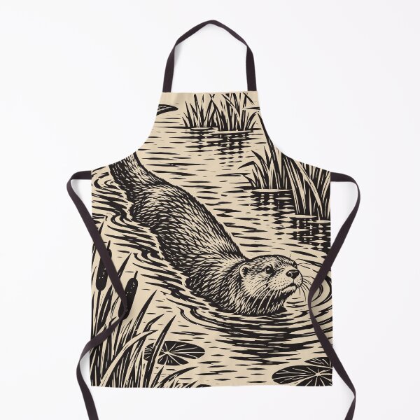 Item preview, Linocut Otter Lake Folklore River Animal Cottagecore  designed and sold by Y-Vibes.