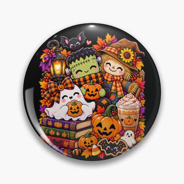 Item preview, Kawaii Halloween Fall Collage – Cute Frankenstein, Scarecrow, Ghost, Pumpkins & Pumpkin Spice Design designed and sold by ALH Apparel.