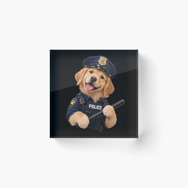 Item preview, Happy Golden Retriever Cop Holding a Police Baton- POLICE DOG designed and sold by Lozarux.