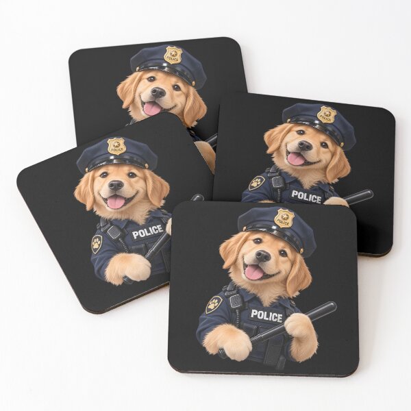 Item preview, Happy Golden Retriever Cop Holding a Police Baton- POLICE DOG designed and sold by Lozarux.