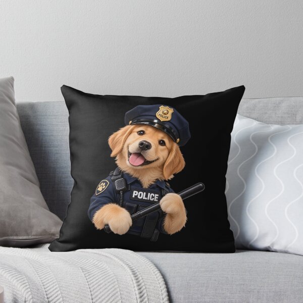 Item preview, Happy Golden Retriever Cop Holding a Police Baton- POLICE DOG designed and sold by Lozarux.