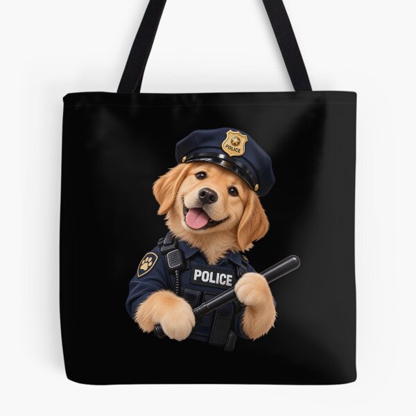 Item preview, Happy Golden Retriever Cop Holding a Police Baton- POLICE DOG designed and sold by Lozarux.
